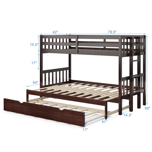 Costway Twin Over Twin Pull-Out Bunk Bed with Trundle Wooden Ladder