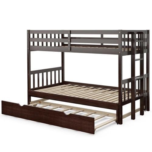 Costway Twin Over Twin Pull-Out Bunk Bed with Trundle Wooden Ladder