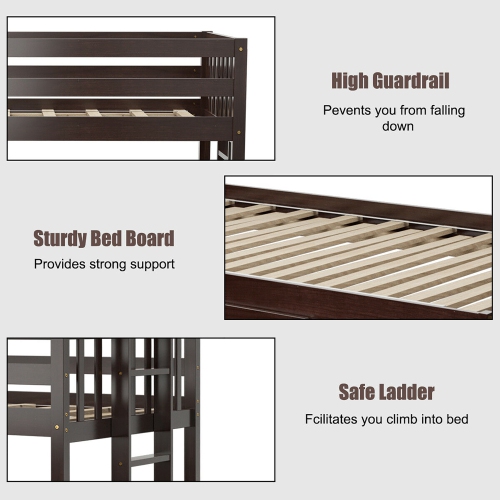 Costway Twin Over Twin Pull-Out Bunk Bed with Trundle Wooden Ladder