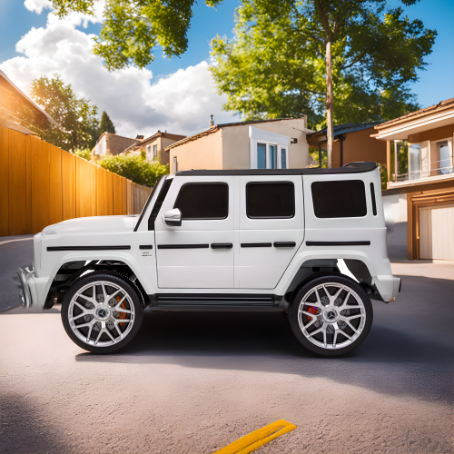 KidsVIP Kids Exclusive Mercedes Benz 24V Battery Powered G Series 4x4 AWD Truck : Rubber Wheels, 2 Leather Seats, Bluetooth Music Player, Lights,