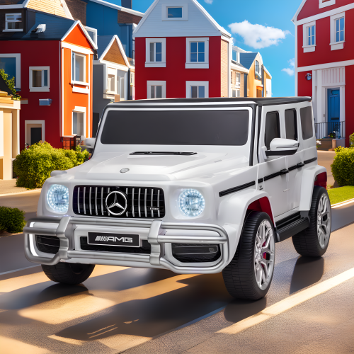 KidsVIP Kids Exclusive Mercedes Benz 24V Battery Powered G Series 4x4 AWD Truck : Rubber Wheels, 2 Leather Seats, Bluetooth Music Player, Lights,