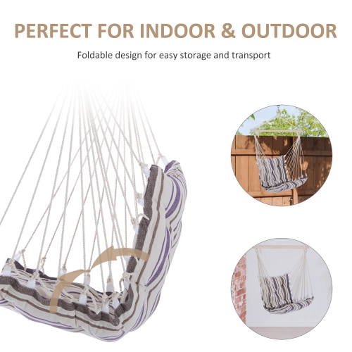 Outsunny Portable Hanging Woven Hammock Seat Rope Swing Chair Sleeping Bed  for Outdoor Garden Yard Camping Brown