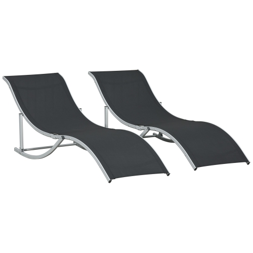 Outsunny Pool Chaise Lounge Chairs Set of 2, S-shaped Foldable Outdoor Chaise Lounge Chair Reclining for Patio Beach Garden With 264lbs Weight Capaci