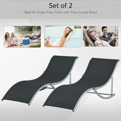 Outsunny Pool Chaise Lounge Chairs Set of 2, S-shaped Foldable Outdoor Chaise Lounge Chair Reclining for Patio Beach Garden With 264lbs Weight