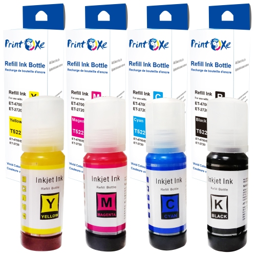 PRINTOXE® T522 Compatible Ink Refill Bottles Set 522 of 4 Colours Black T522120 | Cyan T522220 | Magenta T522320 | Yellow T522420 for EcoTank Printer