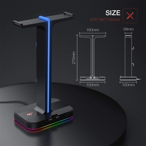 Havit RGB lighting Dual Balance Headphone Stand with 2 USB Ports