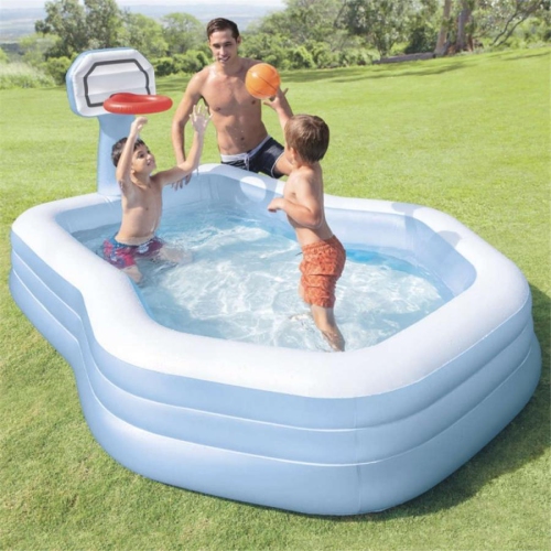 Intex - Children's Pool With Basketball Basket, 100 '' x 74 '' x 51 '', Ball Included, Blue