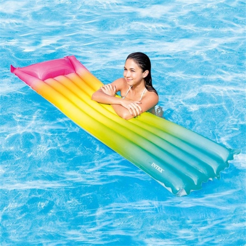 Intex - Rainbow Inflatable Pool Mattress, 67 '' x 21 '' x 6 '', Multicolor