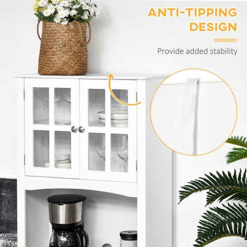 HOMCOM 67" Traditional Freestanding Kitchen Pantry Cabinet with Microwave Stand, Glass Door and Adjustable Shelf, Kitchen Buffet Cabinet with Hutch,