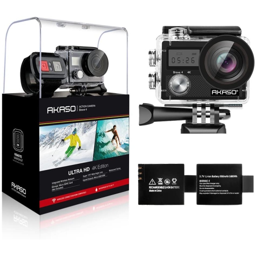 AKASO  Brave 4 4K 20Mp Wifi Action Camera Ultra HD w Eis 30M Underwater Waterproof Camera Remote Sports Camcorder w 2 Rechargeable 1050Mah