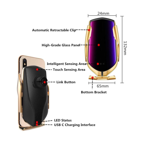 Wireless Car Charger Holder Mount Luxury Auto-Clamping Qi Fast Charging - axGear