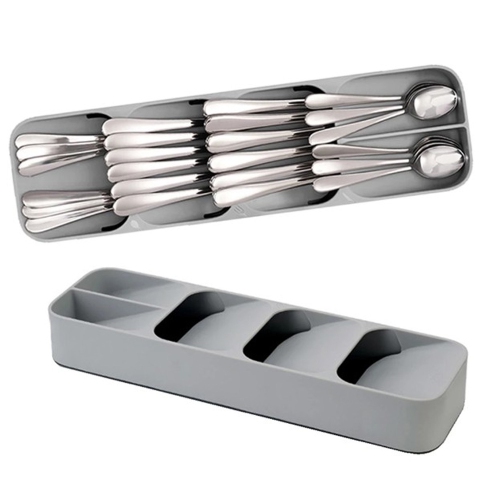 Kitchen Drawer Organizer Tray for Cutlery Silverware Spoon Forks Storage Gray - axGear