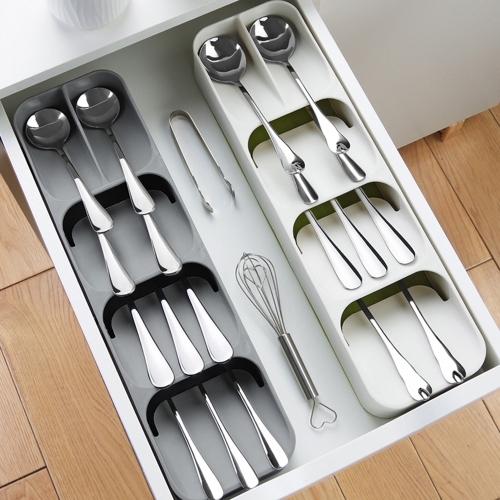 Kitchen Drawer Organizer Tray for Cutlery Silverware Spoon Forks Storage Gray - axGear