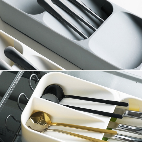 Kitchen Drawer Organizer Tray for Cutlery Silverware Spoon Forks Storage Gray - axGear