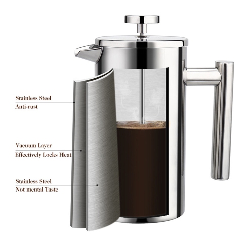 Stainless Steel French Press Coffee Maker 800ml Easy Clean Tea Pot with Filter - axGear