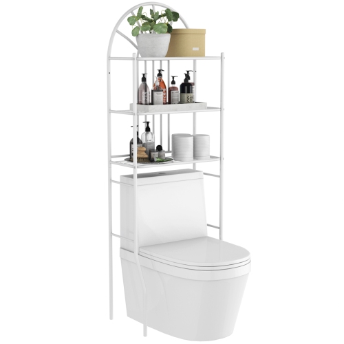 Image 1 de 10.. Gymax Bathroom 3-Tier Metal Storage Rack Over the Toilet Space Saver White