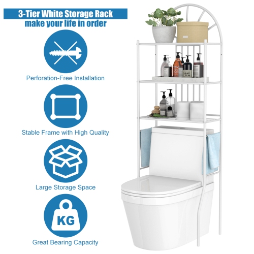 Gymax Bathroom 3-Tier Metal Storage Rack Over the Toilet Space Saver White
