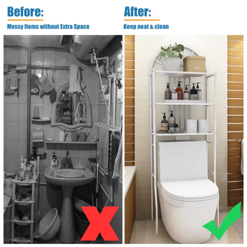 Gymax Bathroom 3-Tier Metal Storage Rack Over the Toilet Space Saver White