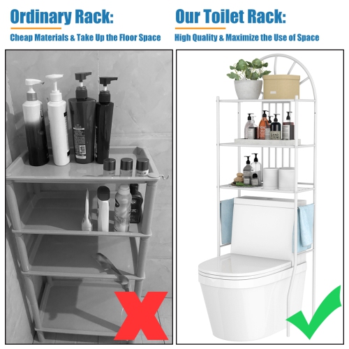 Gymax Bathroom 3-Tier Metal Storage Rack Over the Toilet Space Saver White