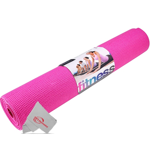 Vivitar PFV8277 5mm High Density Foam Exercise Roll Up Mat Slip Resistant Surface Pink for Yoga Exercises