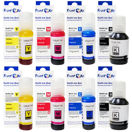 PRINTOXE® T774 T664 Compatible Refill 2 Sets of 8 Pigment Ink Bottles for T7741 T6642 T6643 T6644 High Yield for Epson Expression & WorkForce EcoTank