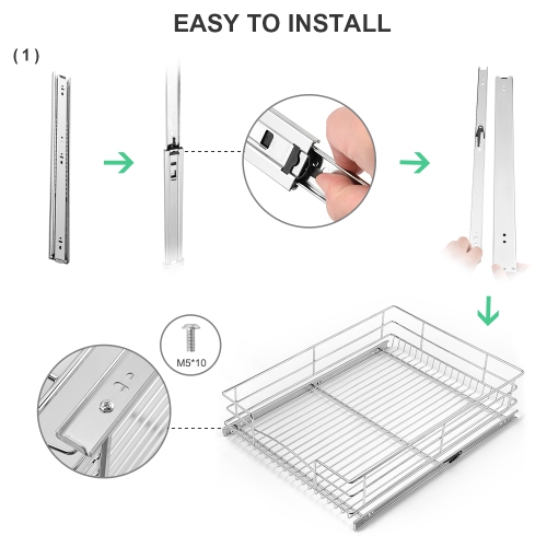 Two-Tier Slide Out Cabinet Organizer - Pull Out Under Cabinet Sliding Shelf, Chrome