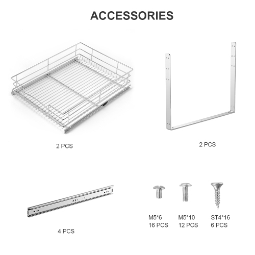 Two-Tier Slide Out Cabinet Organizer - Pull Out Under Cabinet Sliding Shelf, Chrome