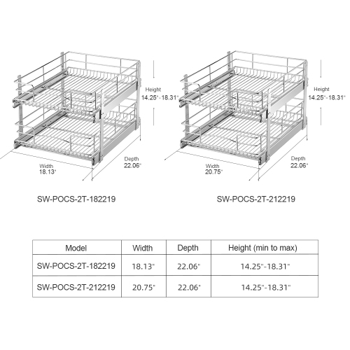 Two-Tier Slide Out Cabinet Organizer - Pull Out Under Cabinet Sliding Shelf, Chrome