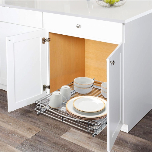 Tiroirs coulissants pour armoires de cuisine 35,6 x 53,3 cm (l x P) à 2  niveaux – Tiroir coulissant en bois robuste pour armoires de cuisine