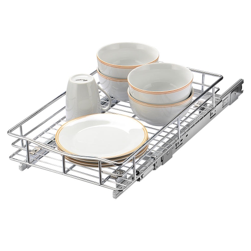 Kitchen Slide Out Cabinet Basket Organizer Drawer - Pull Out Under Cabinet Sliding Shelf, 17" W x 21" D x 4" H