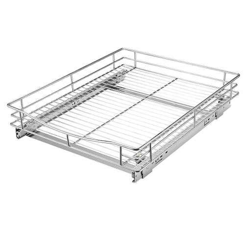 Kitchen Slide Out Cabinet Basket Organizer Drawer - Pull Out Under Cabinet Sliding Shelf, 17" W x 21" D x 4" H
