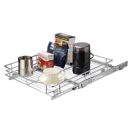 Kitchen Slide Out Cabinet Basket Organizer Drawer - Pull Out Under Cabinet Sliding Shelf, 17" W x 21" D x 4" H