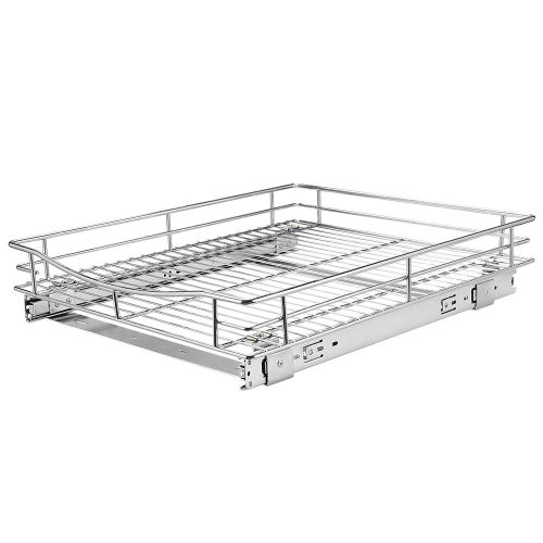 Kitchen Slide Out Cabinet Basket Organizer Drawer - Pull Out Under Cabinet Sliding Shelf, 17" W x 21" D x 4" H