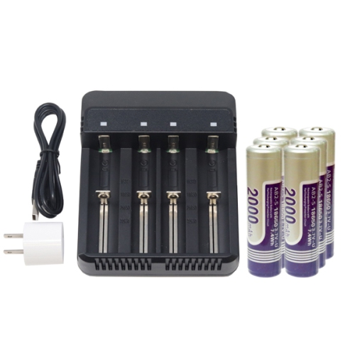 4-Slot Li-Ion Charger + 6 x 18650 3.6 Volt 2000 mAh Li-Ion Batteries