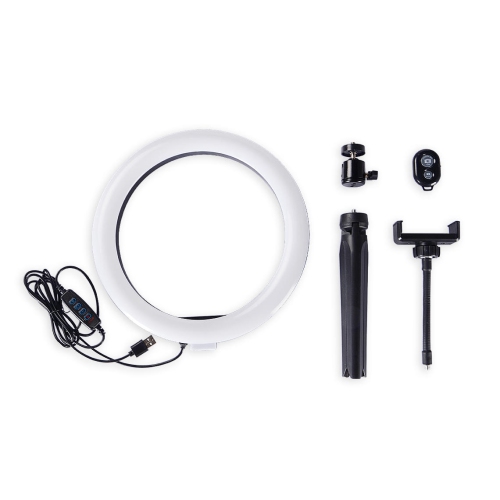 10 pouces Ring Light Desktop Selfie Sticks, 3 modes d'éclairage pour la prise de vue à lumière d'appoint avec trépied et support de téléphone