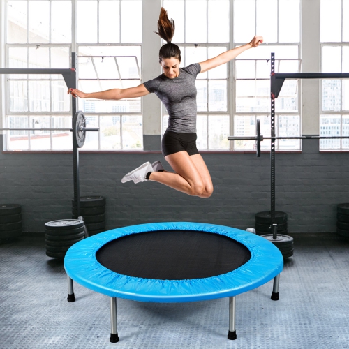 Gymax 38'' Folding Mini Trampoline Fitness Rebounder w/ Safety Pad Blue/Pink