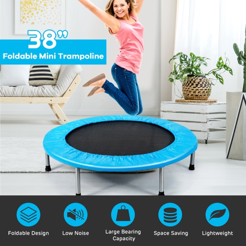 Gymax 38'' Folding Mini Trampoline Fitness Rebounder w/ Safety Pad Blue/Pink