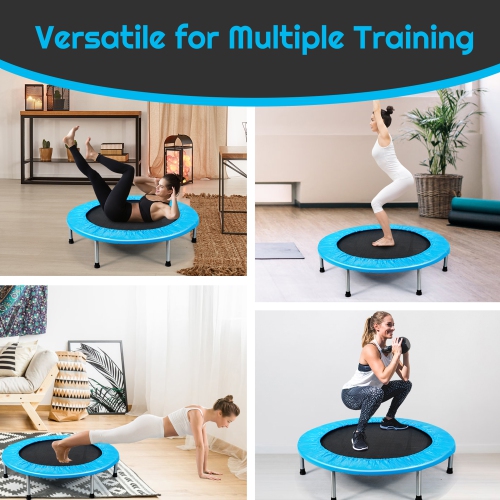 Gymax 38'' Folding Mini Trampoline Fitness Rebounder w/ Safety Pad Blue/Pink