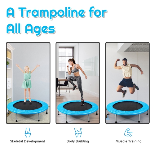 Gymax 38'' Folding Mini Trampoline Fitness Rebounder w/ Safety Pad Blue/Pink
