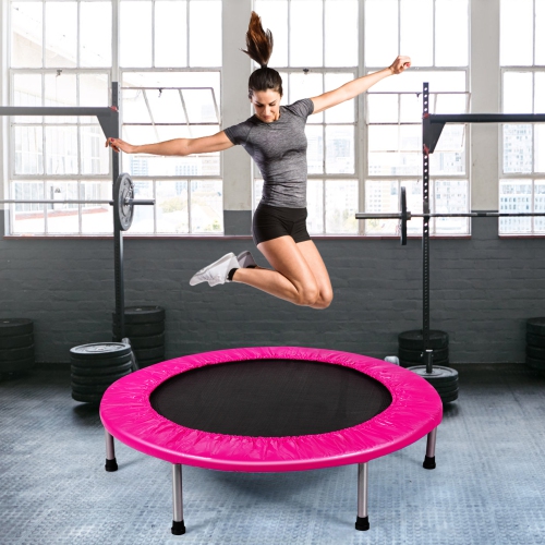 Gymax 38'' Folding Mini Trampoline Fitness Rebounder w/ Safety Pad Blue/Pink