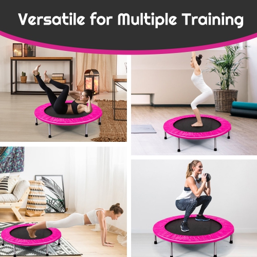 Gymax 38'' Folding Mini Trampoline Fitness Rebounder w/ Safety Pad Blue/Pink