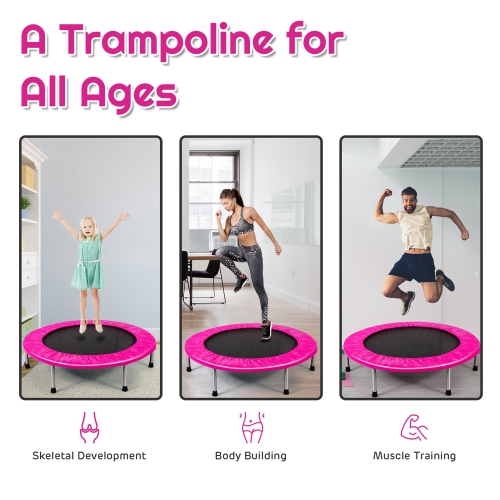 Gymax 38'' Folding Mini Trampoline Fitness Rebounder w/ Safety Pad Blue/Pink