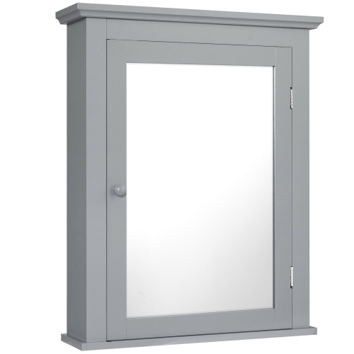 Gymax Bathroom Mirror Cabinet Wall Mounted Adjustable Shelf Medicine Grey