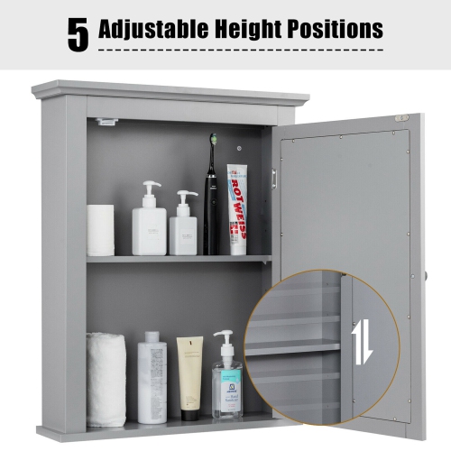 Gymax Bathroom Mirror Cabinet Wall Mounted Adjustable Shelf Medicine Grey