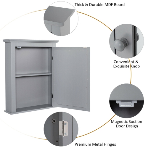 Gymax Bathroom Mirror Cabinet Wall Mounted Adjustable Shelf Medicine Grey