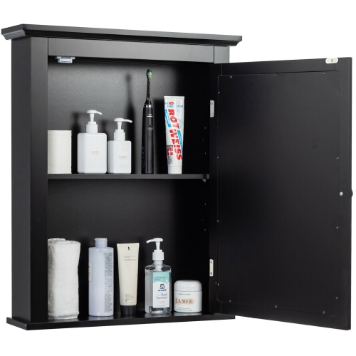 Gymax Bathroom Mirror Cabinet Wall Mounted Adjustable Shelf Medicine Black