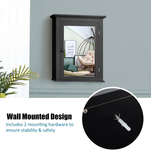 Gymax Bathroom Mirror Cabinet Wall Mounted Adjustable Shelf Medicine Black