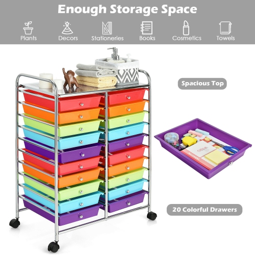Gymax Office Rolling Cart 20 Storage Drawers Scrapbook Paper Studio Organizer Multicolor