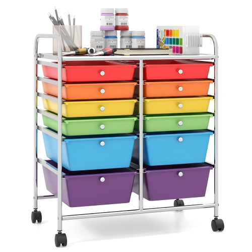 Gymax Office Rolling Cart 12 Storage Drawer Studio Organizer Bins Scrapbook Paper Multicolor