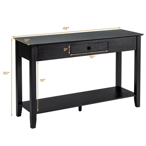 Gymax Console Table with Drawer Shelf 2 Tier Sofa Side Accent Table Black